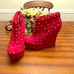 Red suede platform booties